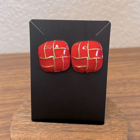 Vintage Allison Reed Square Shaped Pierced Earrings - Picture 1 of 3